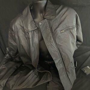Men's Black Leather Jacket-Wilson leather-thinsulate-size XLT-#523
